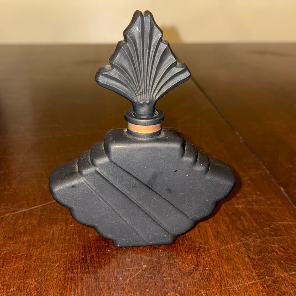 Vintage Art Deco black satin glass Perfume bottle